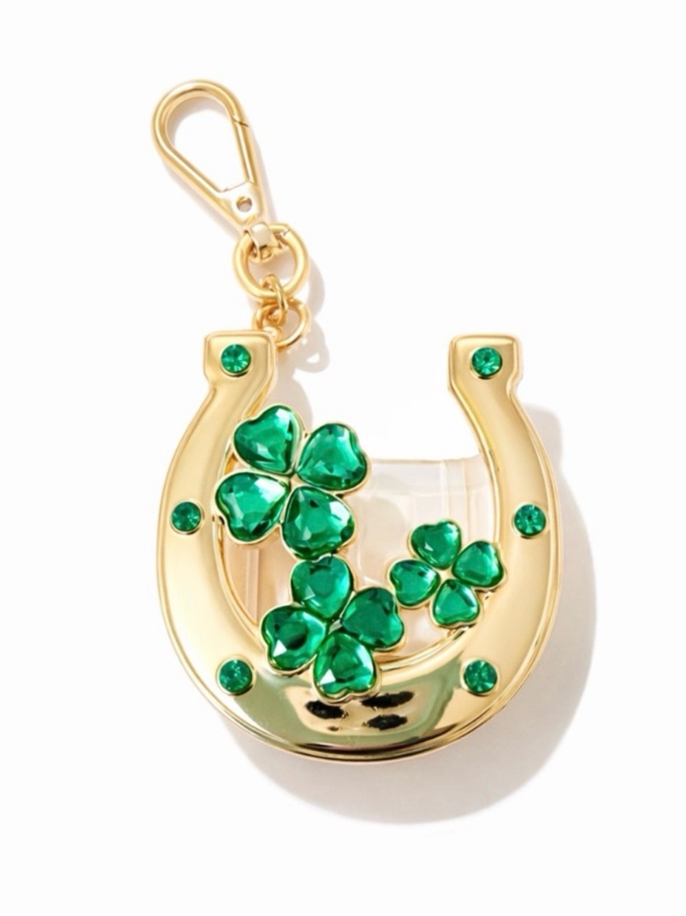 Bath & Body Works Gold Horseshoe PocketBac Holder Emerald Green Crystal Clovers
